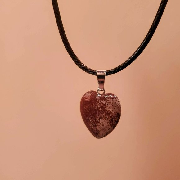 Red Jasper Gemstone Heart Necklace, Polished Rock Pendant, natural stone gift - Picture 4 of 8
